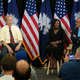 Tom Steyer with former president of the North Carolina Democratic Party’s African American Caucus Linda Wilkins-Daniels and Johnnie Cordero, president of the Black Caucus of the South Carolina Democratic Party, at the co-moderating the “Conversation with Tom Steyer” event at Clinton College, in Rock Hill, S.C.